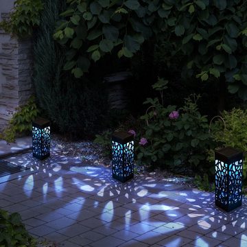 etc-shop LED Solarleuchte, LED-Leuchtmittel fest verbaut, Neutralweiß, 6x LED Außen Solar Steck Lampen Balkon Garten Deko anthrazit Erdspieß