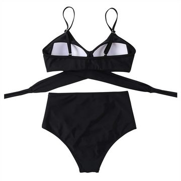 HOTDUCK Bustier-Bikini Bikini Damen High Waist Push up Badeanzug Zurück Ties-up Bikini Set