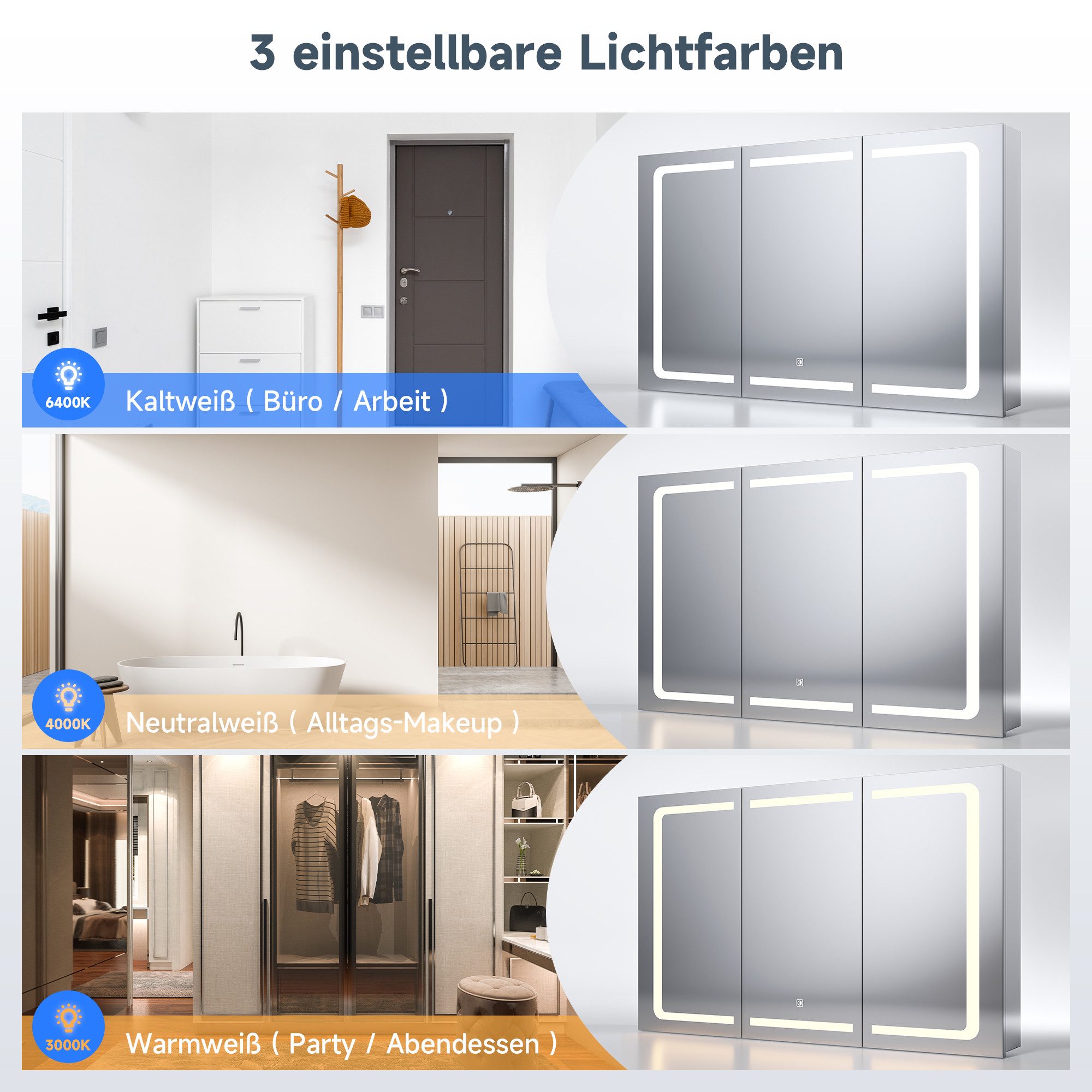 SONNI Spiegelschrank Spiegelschrank bad mit beleuchtung 105x65cm Edelstahl günstig online kaufen