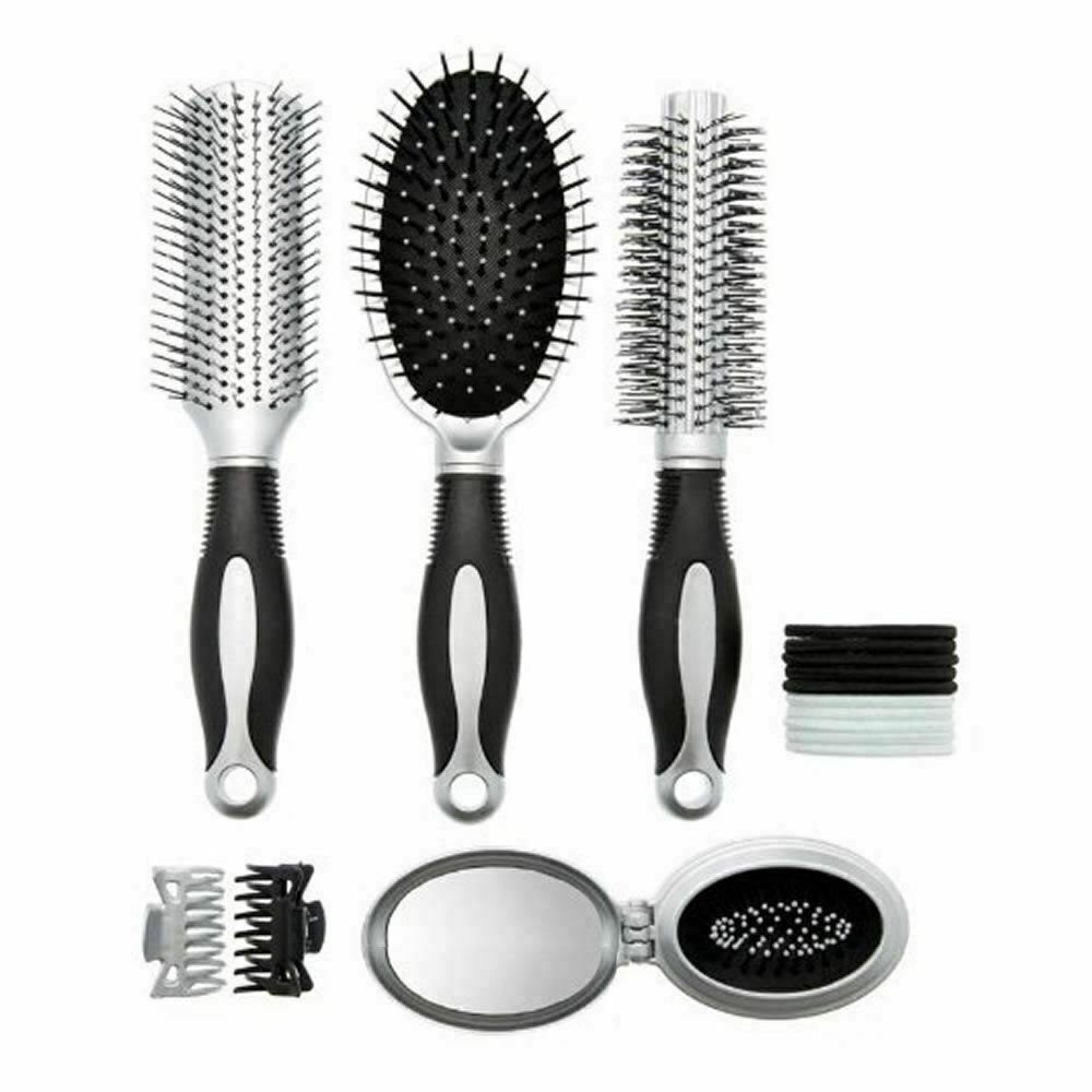 RHP Haarbürsten-Set 16 teilig Haarbürste mit Taschenspiegel und Bürste Haargummi& Spange | Haarbürsten