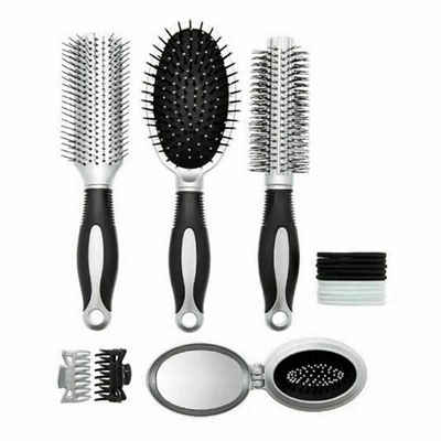 RHP Haarbürsten-Set 16 teilig Haarbürste mit Taschenspiegel und Bürste Haargummi& Spange
