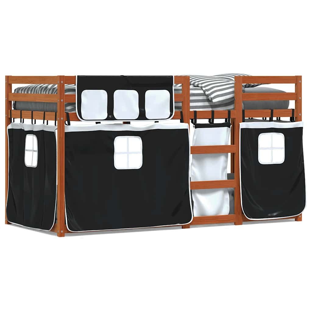 vidaXL Bett Etagenbett ohne Matratze Braun & Schwarz 90x190 cm Massivholz Kiefer, Etagenbett ohne Matratze Braun & Schwarz 90x190 cm Massivholz Kiefer
