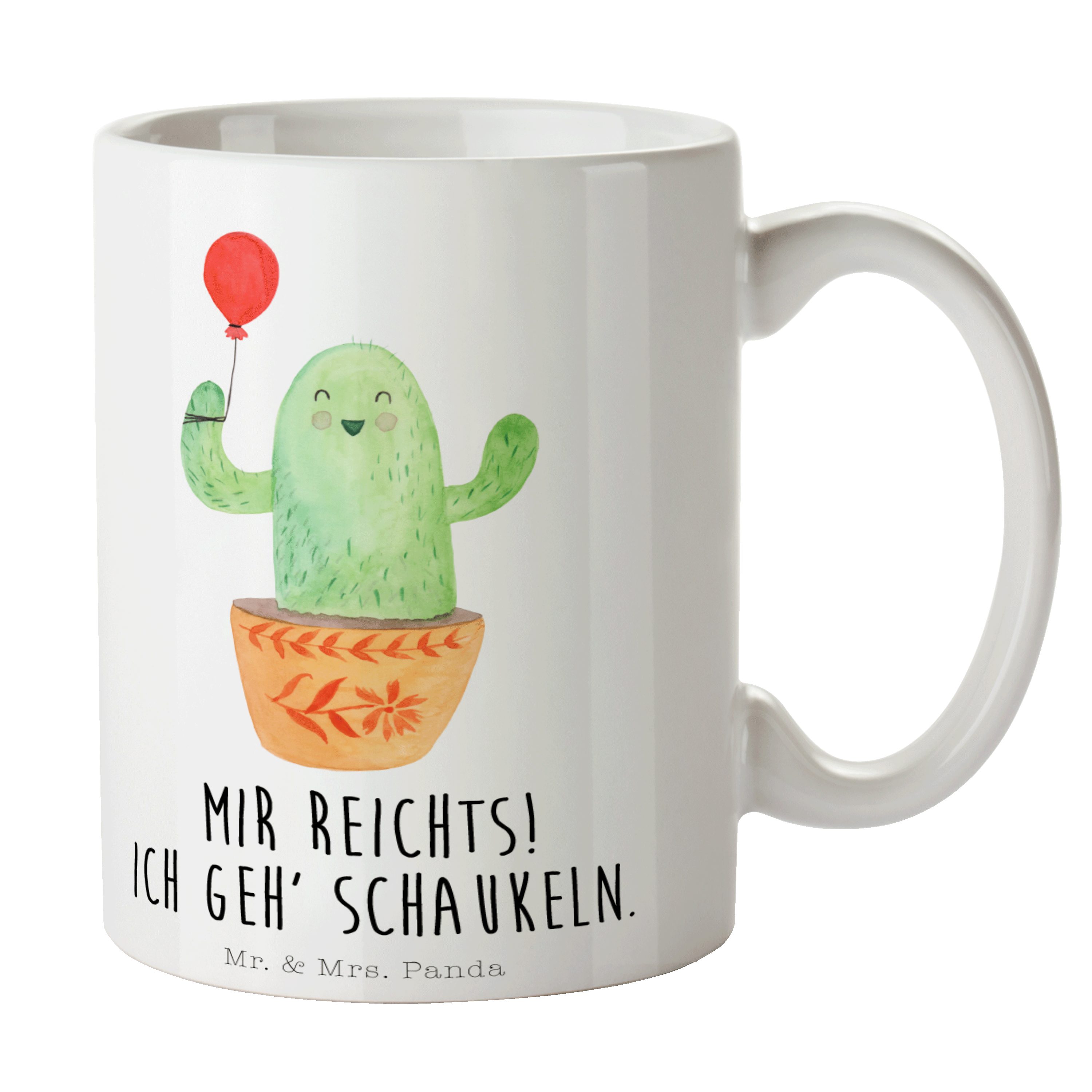 Tasse Keramik - Geschenk, Weiß Motive, Luftballon Freude, Mrs. Kaktus Tasse - Panda & Teetasse, Mr.