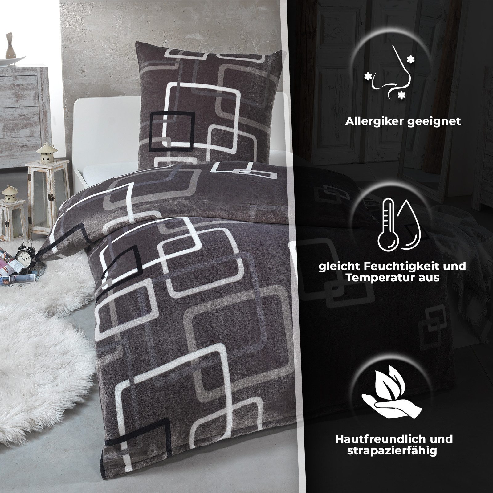 Malika Bettwäsche aus 100% Mikrofaser, 135x200 + 80x80 cm Cashmere Touch, Grau, Boxen, Cashmere Touch, 2 teilig, Für Allergiker geeignet, pflegeleicht, angenehm weicher Stoff