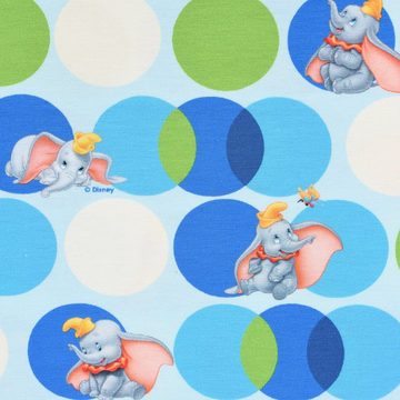 SCHÖNER LEBEN. Stoff Baumwolljersey Digitaldruck Disney Dumbo Kreise blau grün creme 1,5m, Digitaldruck