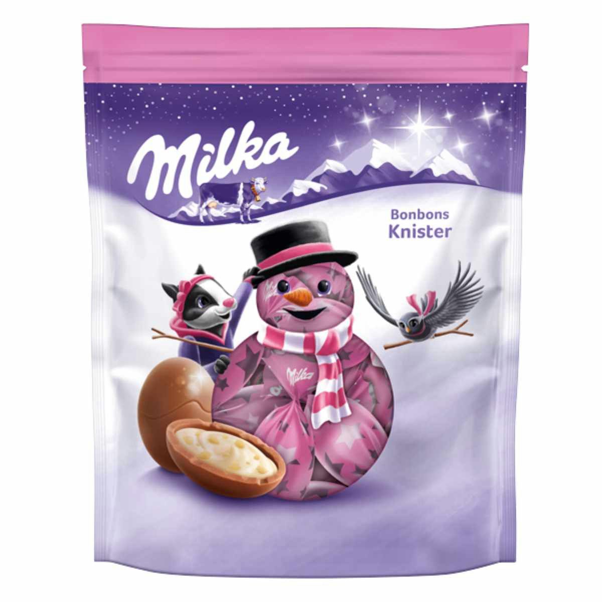 MILKA Schokolade, Milka Bonbons Knister mit Milchcreme Füllung und Brausegranulat 86g