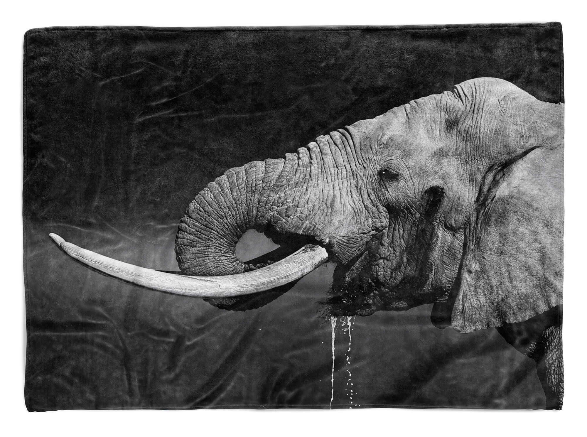 Sinus Art Handtücher Handtuch Strandhandtuch Saunatuch Kuscheldecke mit Tiermotiv Elefant trinkt Was, Baumwolle-Polyester-Mix (1-St), Handtuch