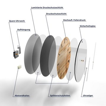 DEQORI Wanduhr 'Holzstruktur detailliert' (Glas Glasuhr modern Wand Uhr Design Küchenuhr)