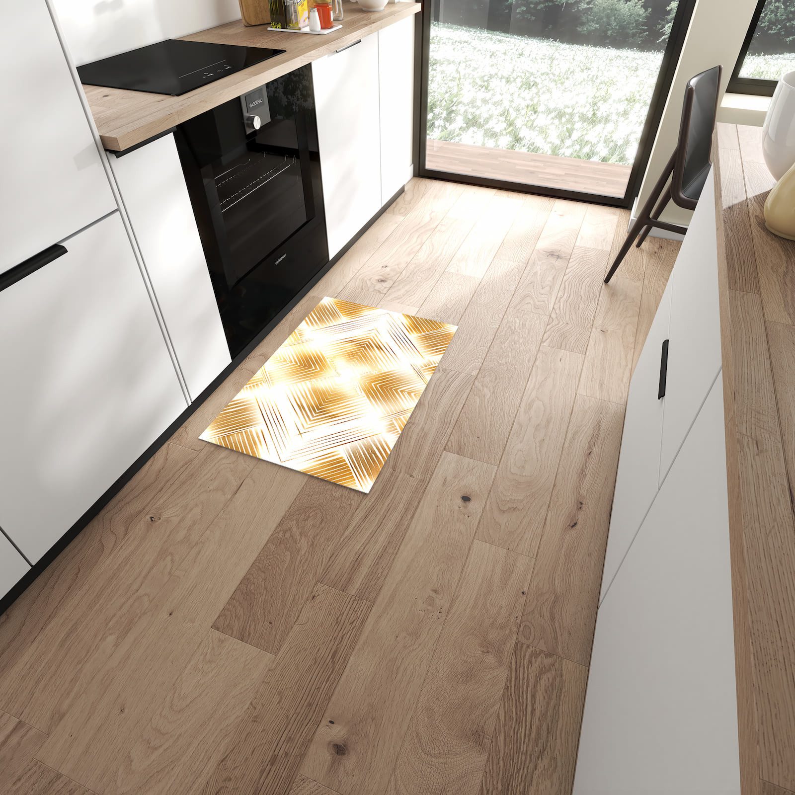 Primedeco Küchenläufer Küchenteppich Goldenes Rautenmuster, Rechteckig, Höhe: 3 mm, rutschfest, waschbar & pflegeleicht