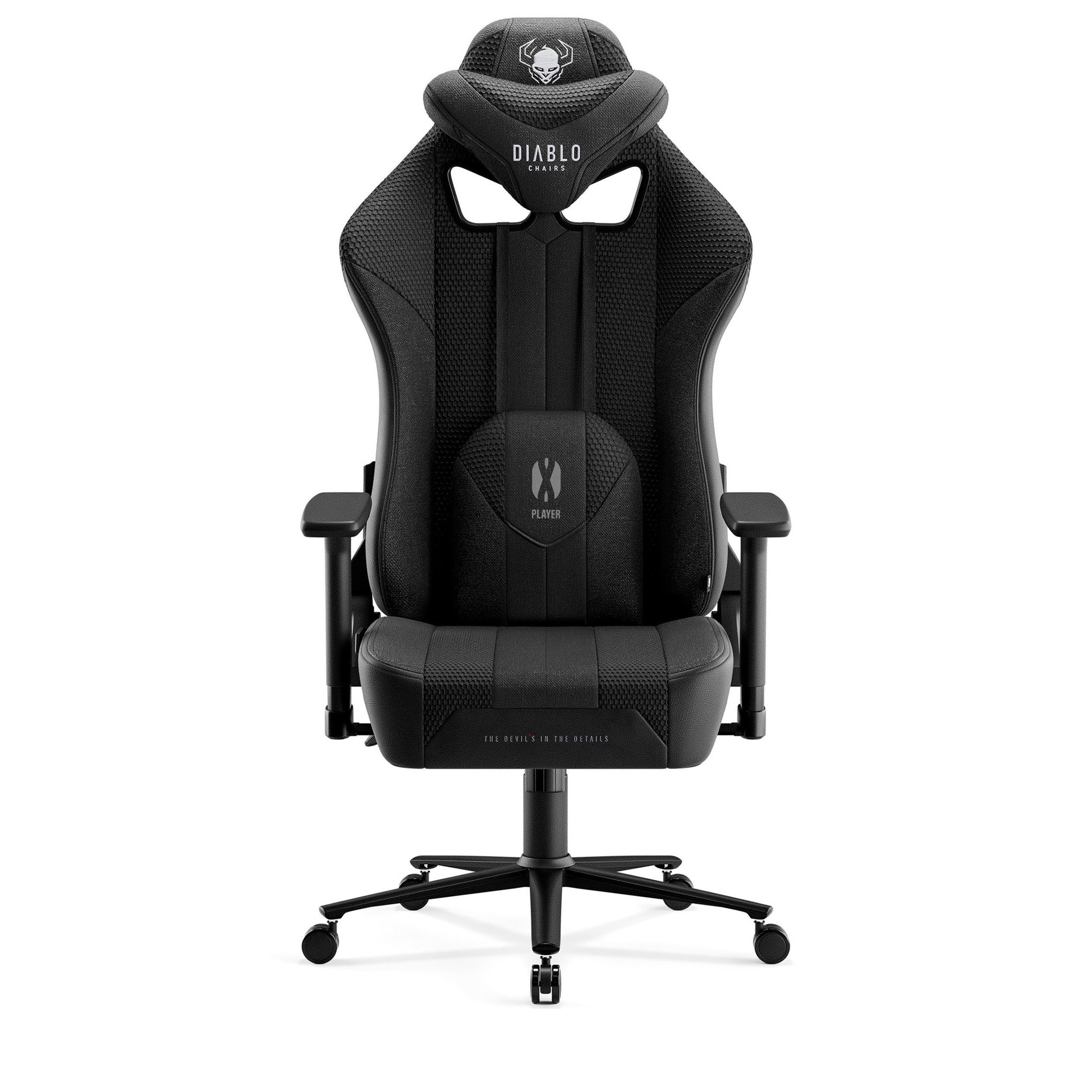 DIABLO CHAIRS Gaming-Stuhl X-Player 2.0 Stoff ergonomisch Honeycomb TiltTech 3D-Armlehnen (TiltTech System, Honeycomb, 3D-Armlehnen, 3 Größen: S/L/XL), Kopfstütze Lendenkissen Wippfunktion Metallbasis