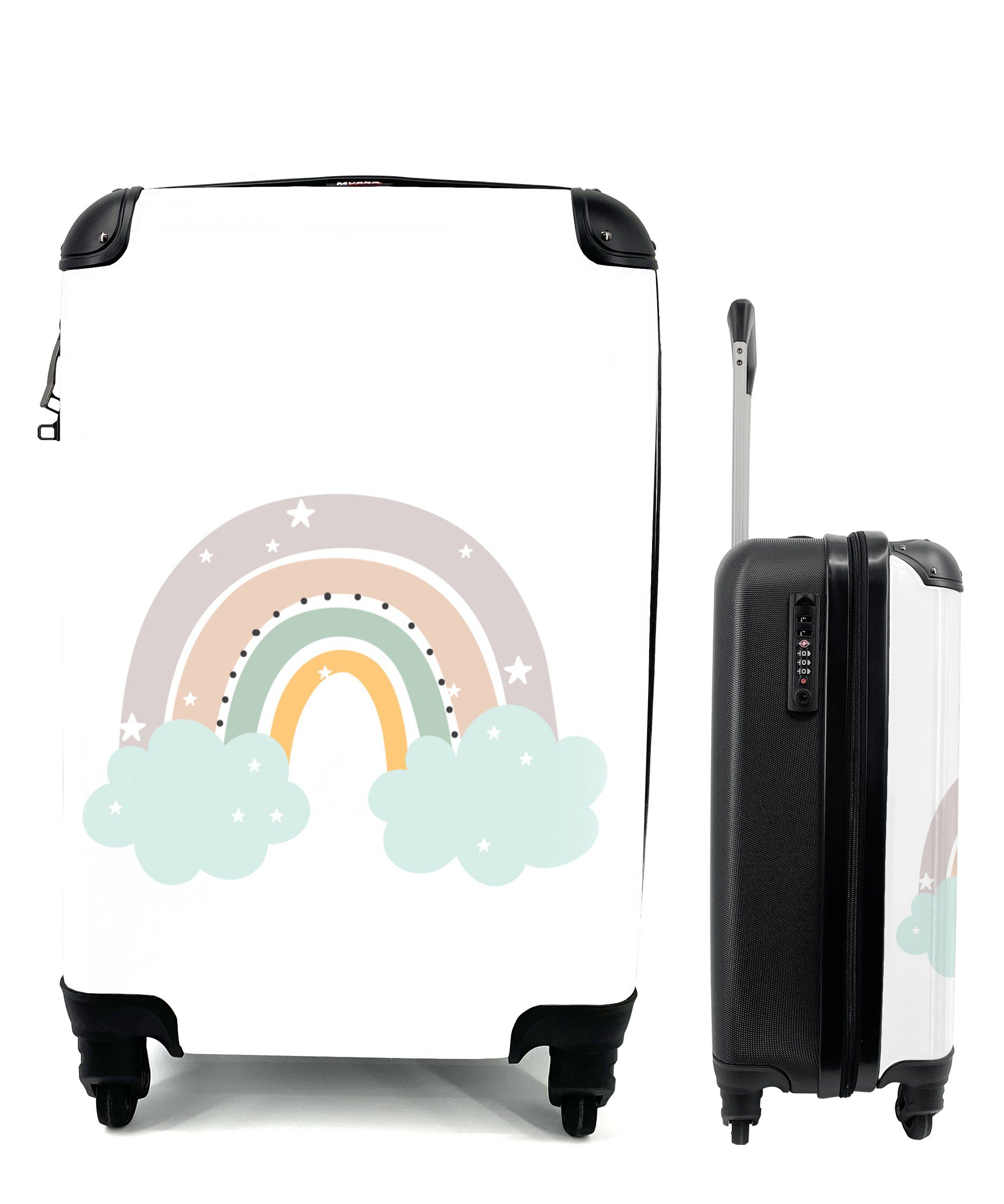 MuchoWow Handgepäckkoffer - - Handgepäck Trolley, Wolken - Ferien, rollen, Reisekoffer Kinder, Rollen, - Regenbogen Reisetasche für mit 4 Punkte Sterne