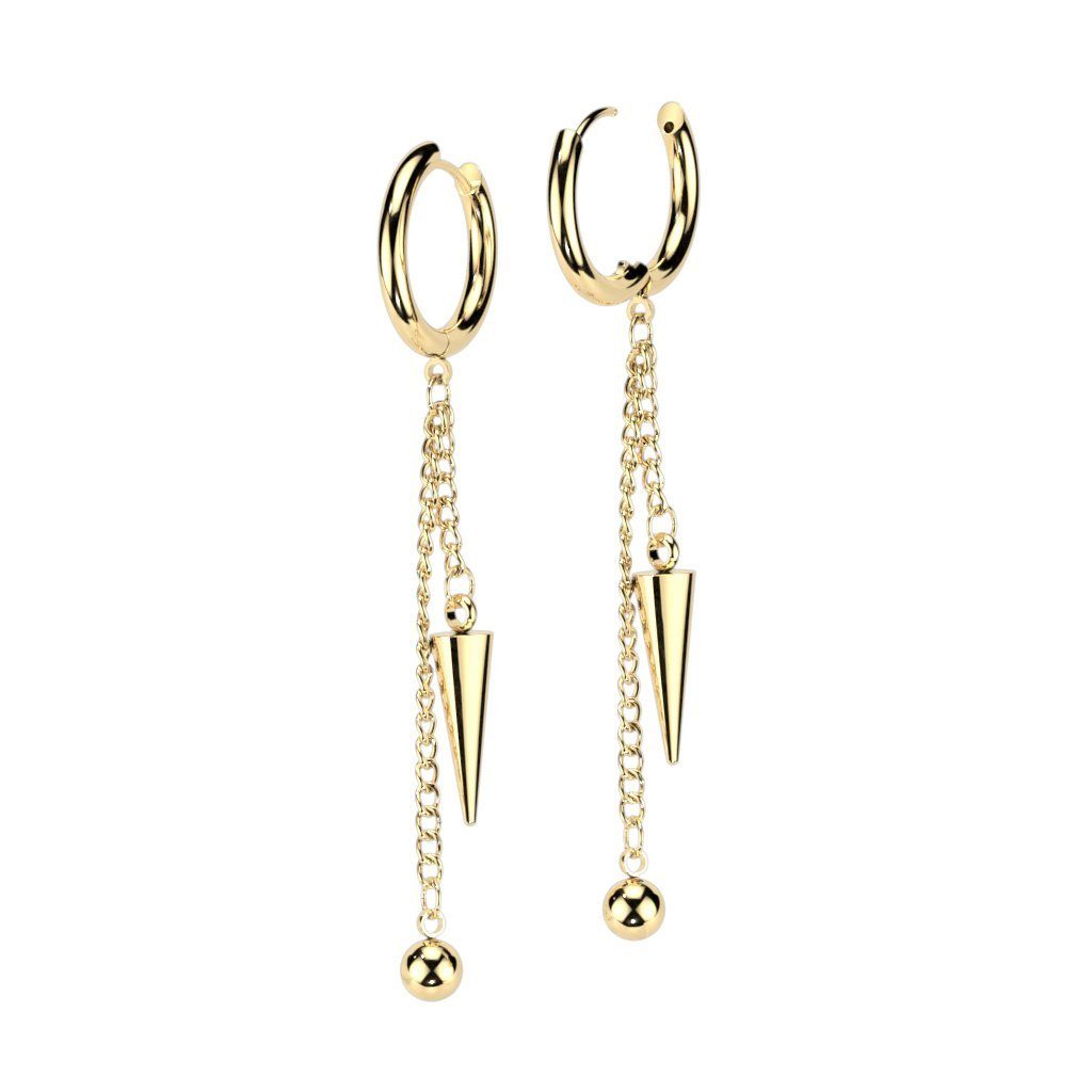 Creolen-Set Creolen mit zwei Ketten-Anhängern Kugel Kegel Edelstahl Damen Gold
