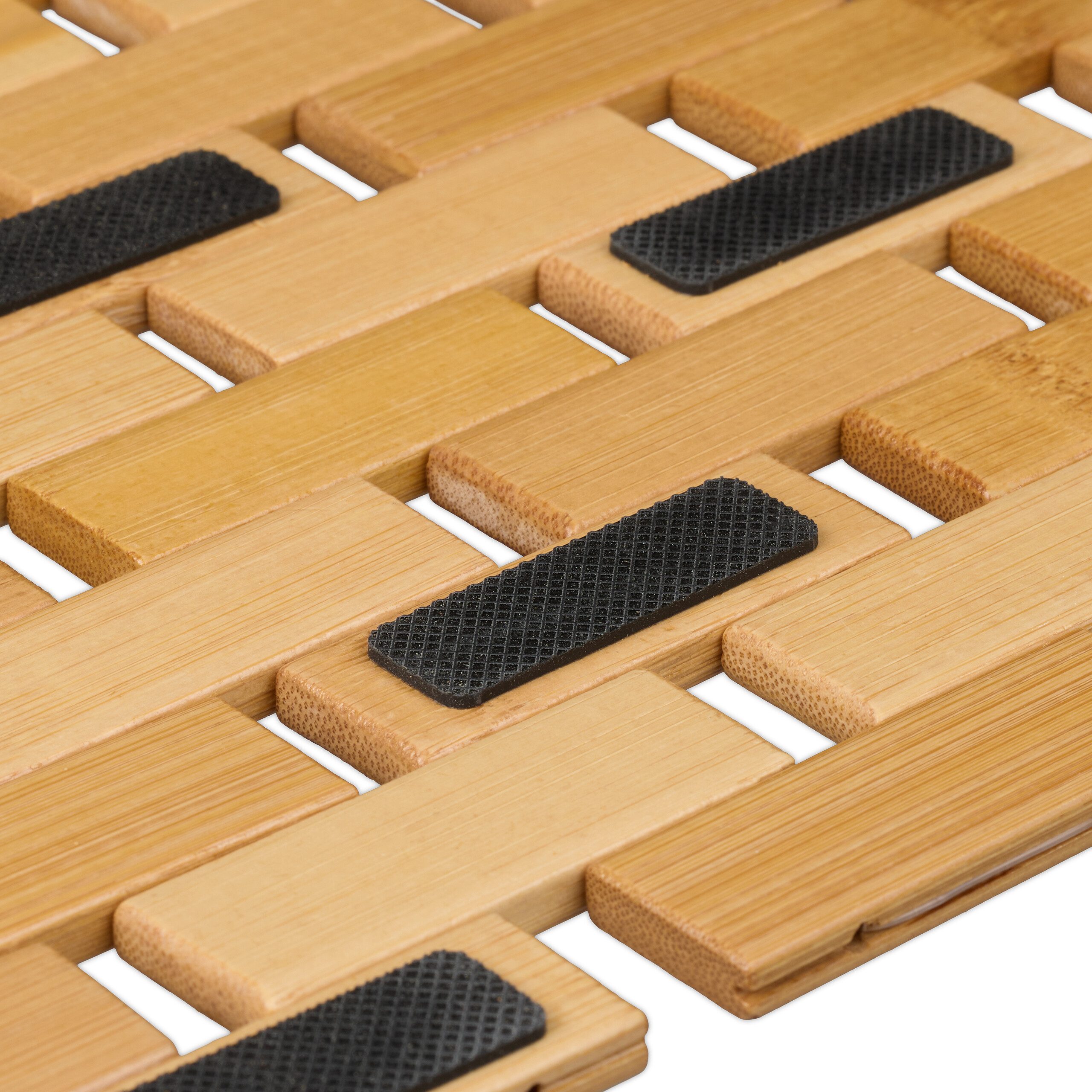 relaxdays Badematte Badvorleger aus Bambus, Höhe 10 mm, platzsparend aufbewahrbar, Bambus, rechteckig