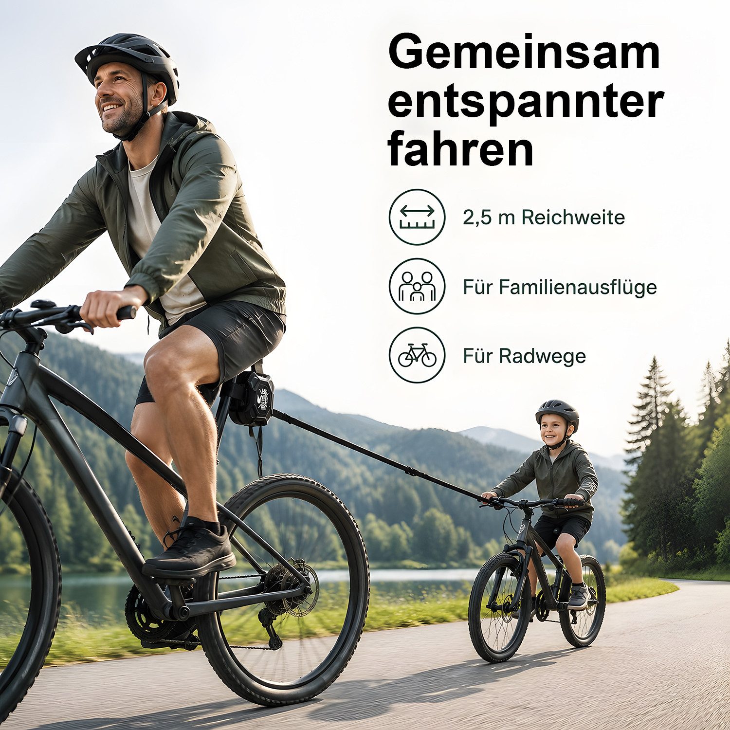 Refined Living Fahrradleine Fahrrad Abschleppseil Kinder Elastisches 2.5M Fahrrad Traktionsseil, (Fahrrad Schleppseil Einziehbar für Kinder/Erwachsene Fahrradzubehör, 1-tlg., Zuglast Bis 100kg, Sicheres und Schnelles An- und Abkoppeln), Fahrradleine passend für alle Lenker, für Kinder MTB Bike