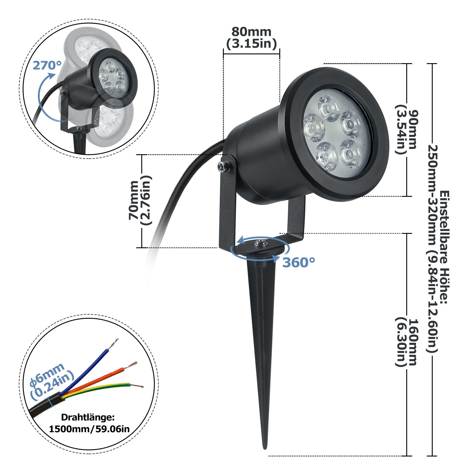 FIVMEN LED Gartenstrahler Gartenleuchte mit Erdspieß Warmweiß Gartenlampe, für Außenbereich Garten Teich Landschaft, ohne Schukostecker