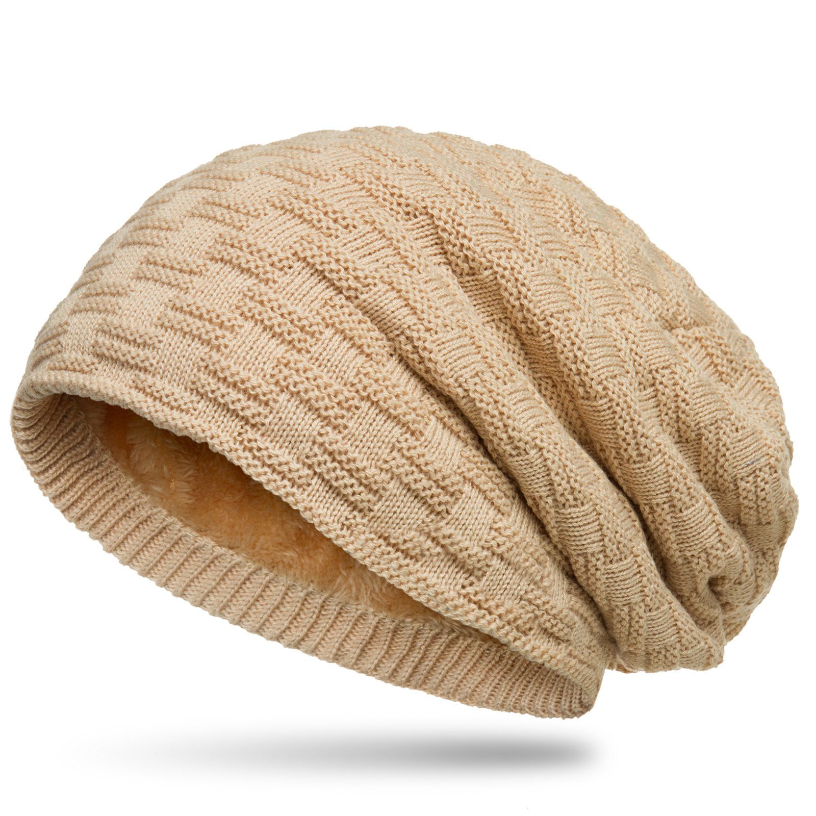 MU133 Caspar weichem beige Mütze warme Beanie Fleece mit Feinstrick Innenfutter