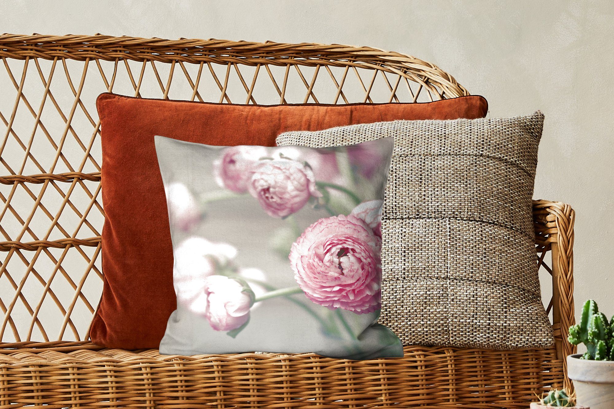 in Deko, Butterblumen Zierkissen für Sofakissen mit Rosa Füllung Glasvase, Dekokissen Schlafzimmer, einer Wohzimmer, MuchoWow