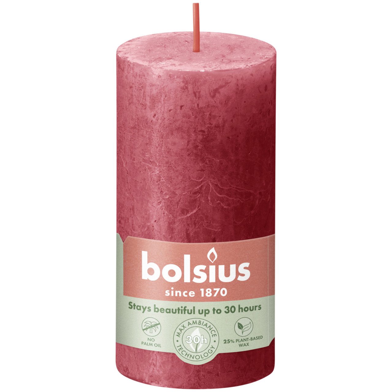 Stumpenkerze Bolsius Rustik Stumpenkerze zartes rot, Höhe: 10