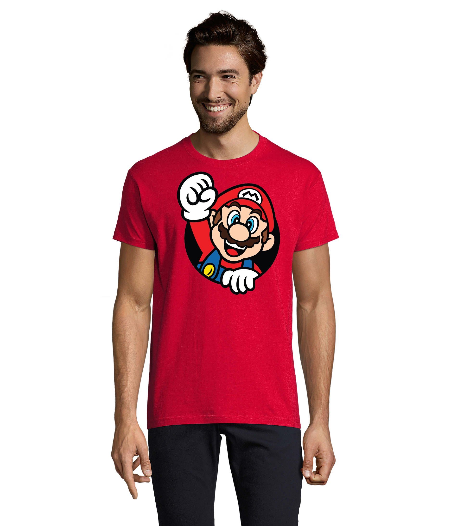 Blondie & Brownie T-Shirt Herren Super Mario Faust Nerd Konsole Gaming Spiel Retro Herren Super Mario Faust T-Shirt Retro Gaming mit Frontdruck Nerd Look