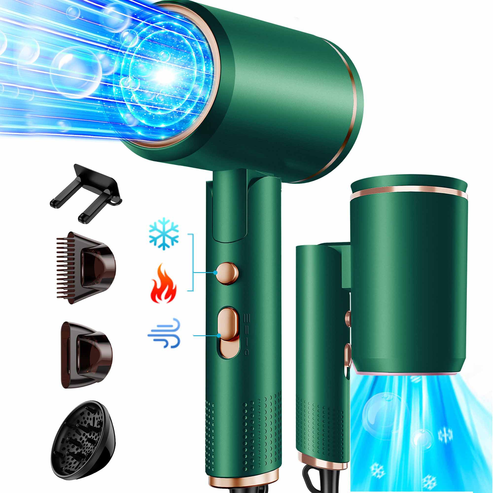 OYLCDI Haartrockner Ionen,klappbar,Schnelltrocknen Hair Dryer,Elektrischer Haartrockner, 2400 W, mit 3 Stylingdüsen & 6 Temperatureinstellungen,Klappbar Haartrockner, Hairdryer Frisuren Zubehör Reisehaartrockner