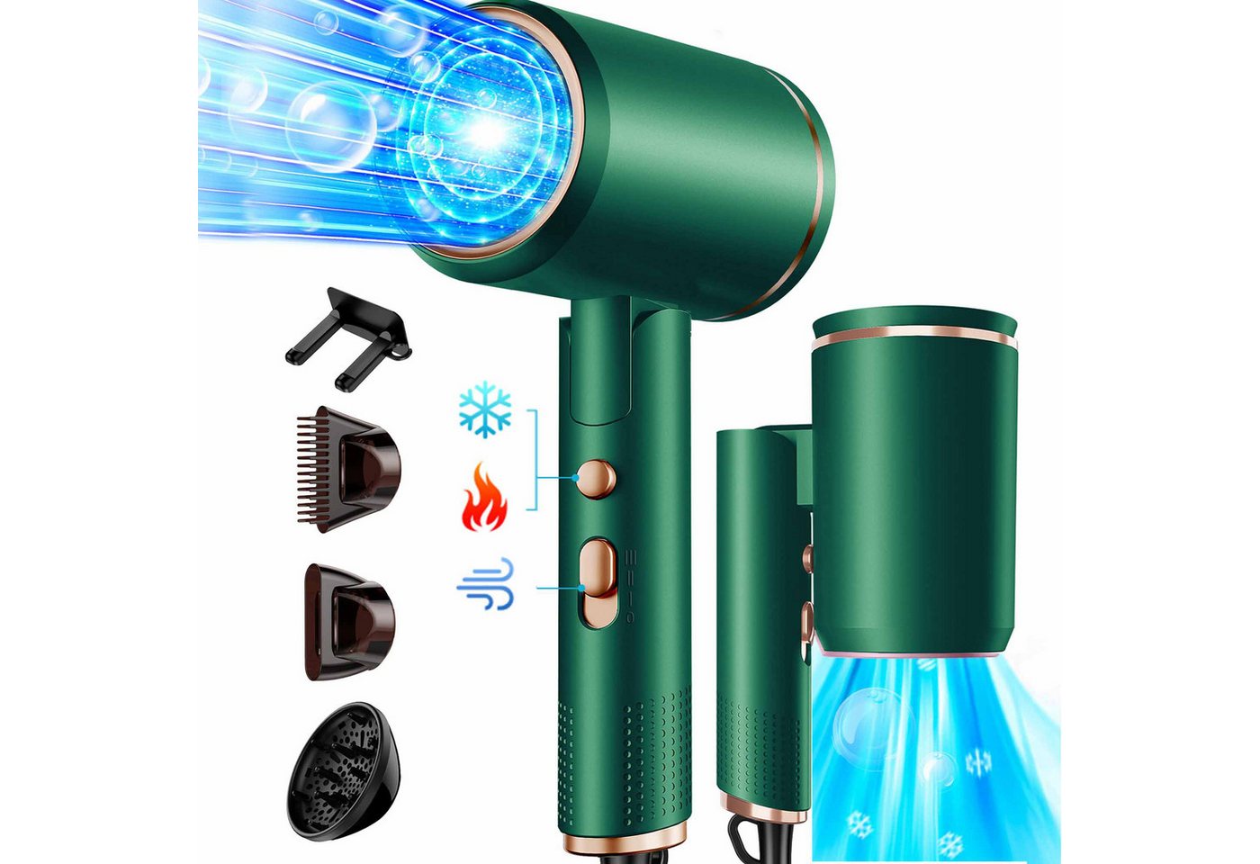 OYLCDI Haartrockner Föhn Ionen,klappbar, Weihnachtsgeschenk, Hair Dryer, 2400 W, mit 3 Stylingdüsen & 6 Temperatureinstellungen,Klappbar Haartrockner, Hairdryer Frisuren Zubehör Reisehaartrockner