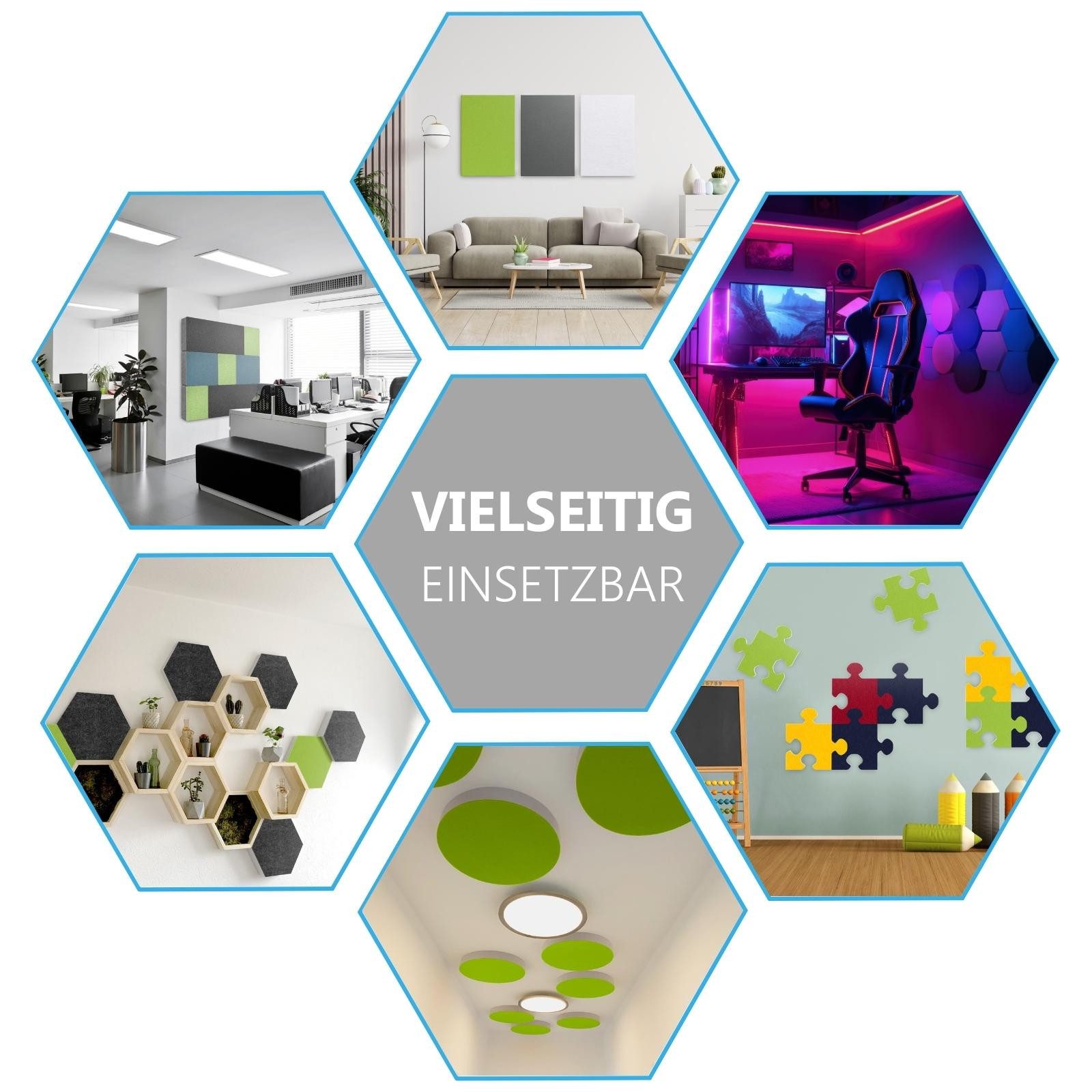 platino24 Akustikplatte Schallabsorber-Set PUZZLE aus Basotect G+ mit Akustikfilz – Bild 4 von 5