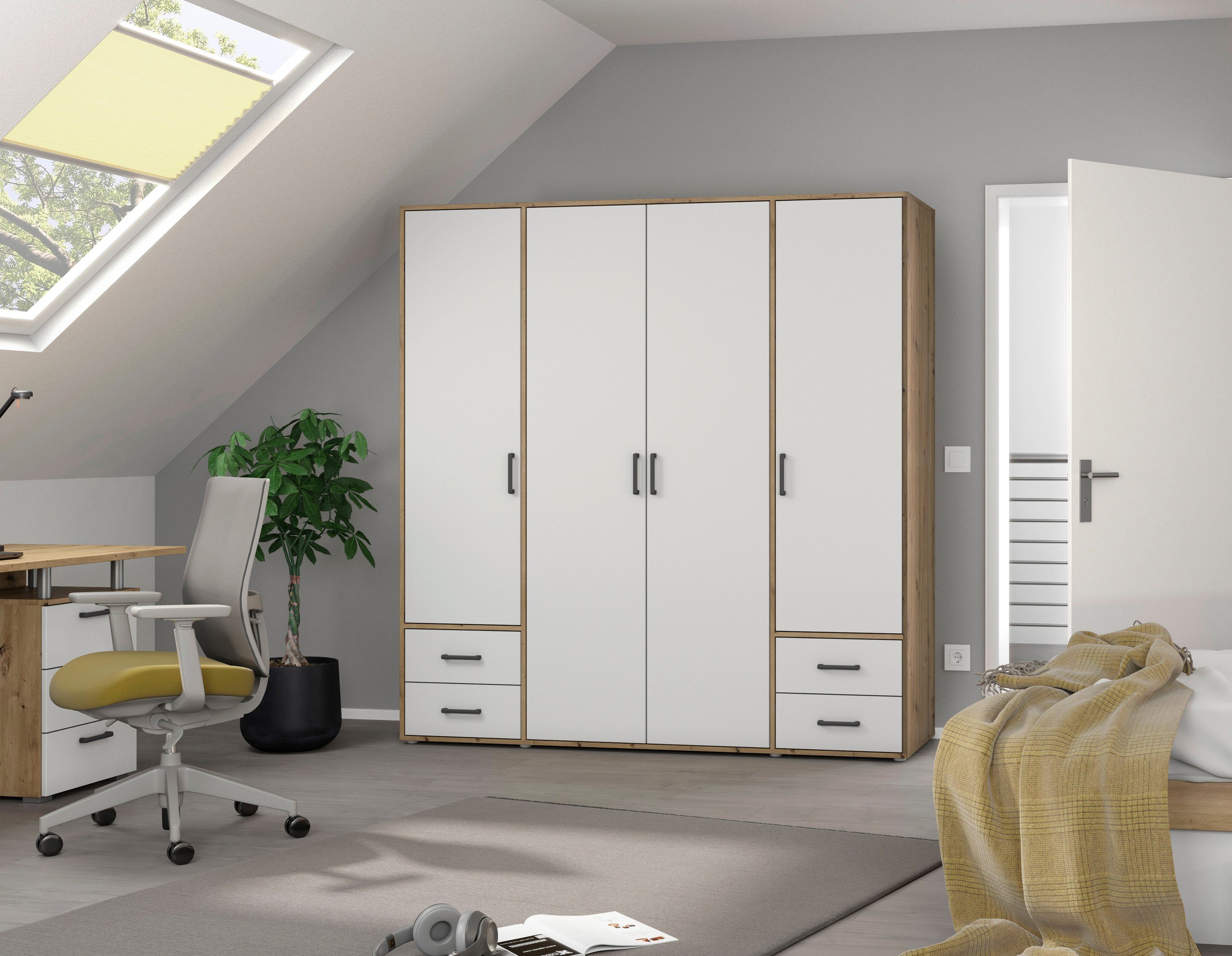 rauch Drehtürenschrank Kleiderschrank Schrank Garderobe Wäscheschrank VOYAGER (in 3 verschiedenen Ausstattungen BASIC/CLASSIC/PREMIUM) mit 2 modernen Griffvarianten, mit Außenschubladen MADE IN GERMANY