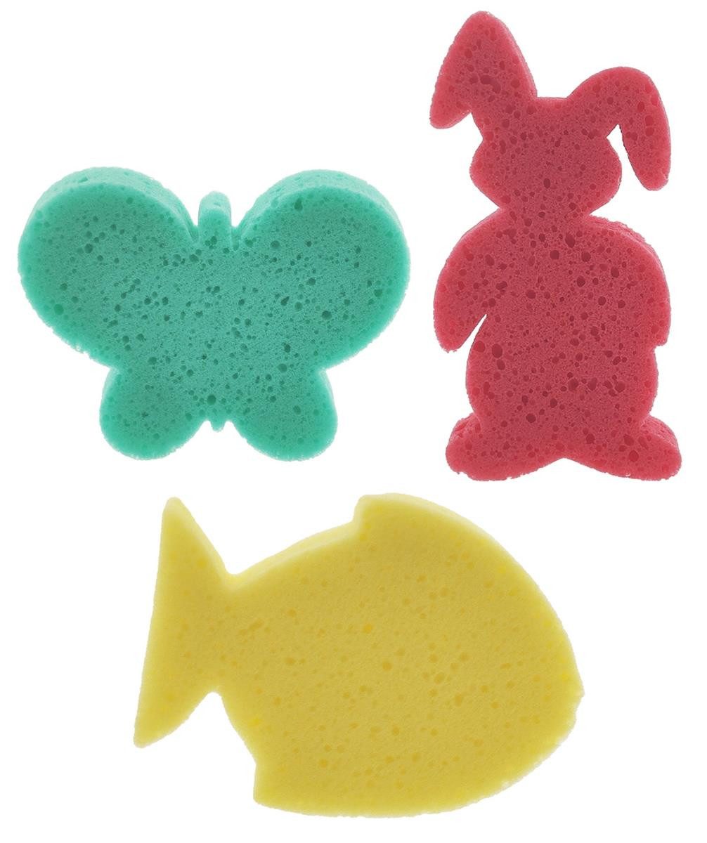varivendo Duschschwamm 3er Set Kinder Badeschwämme Schmetterling Hase Fisch Grün Rot Gelb, 3-tlg., Kinderbadewannenschwamm Schwamm Duschschwamm Waschschwamm