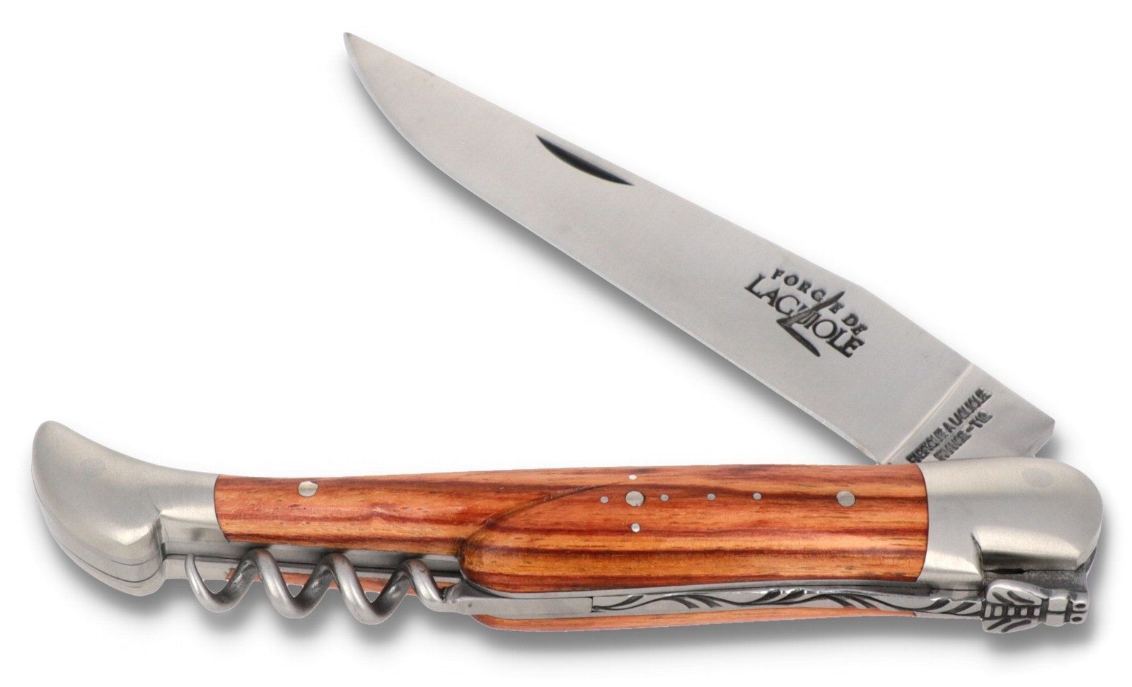 Forge de Laguiole Taschenmesser 22121 IN RO SAT, Griff 12cm Rosenholz - Korkenzieher - Klinge Backen Stahl satiniert