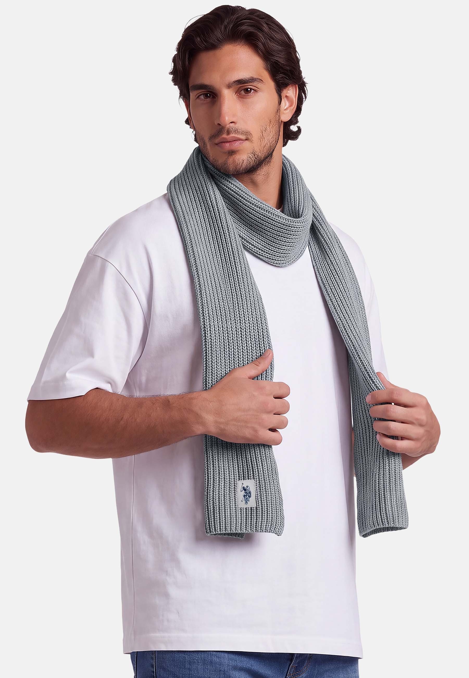 U.S. Polo Assn. Schal aus reiner Baumwolle mit Logo-Emblem, Weicher Herrenschal in klassischer Strickoptik für vielseitige Looks