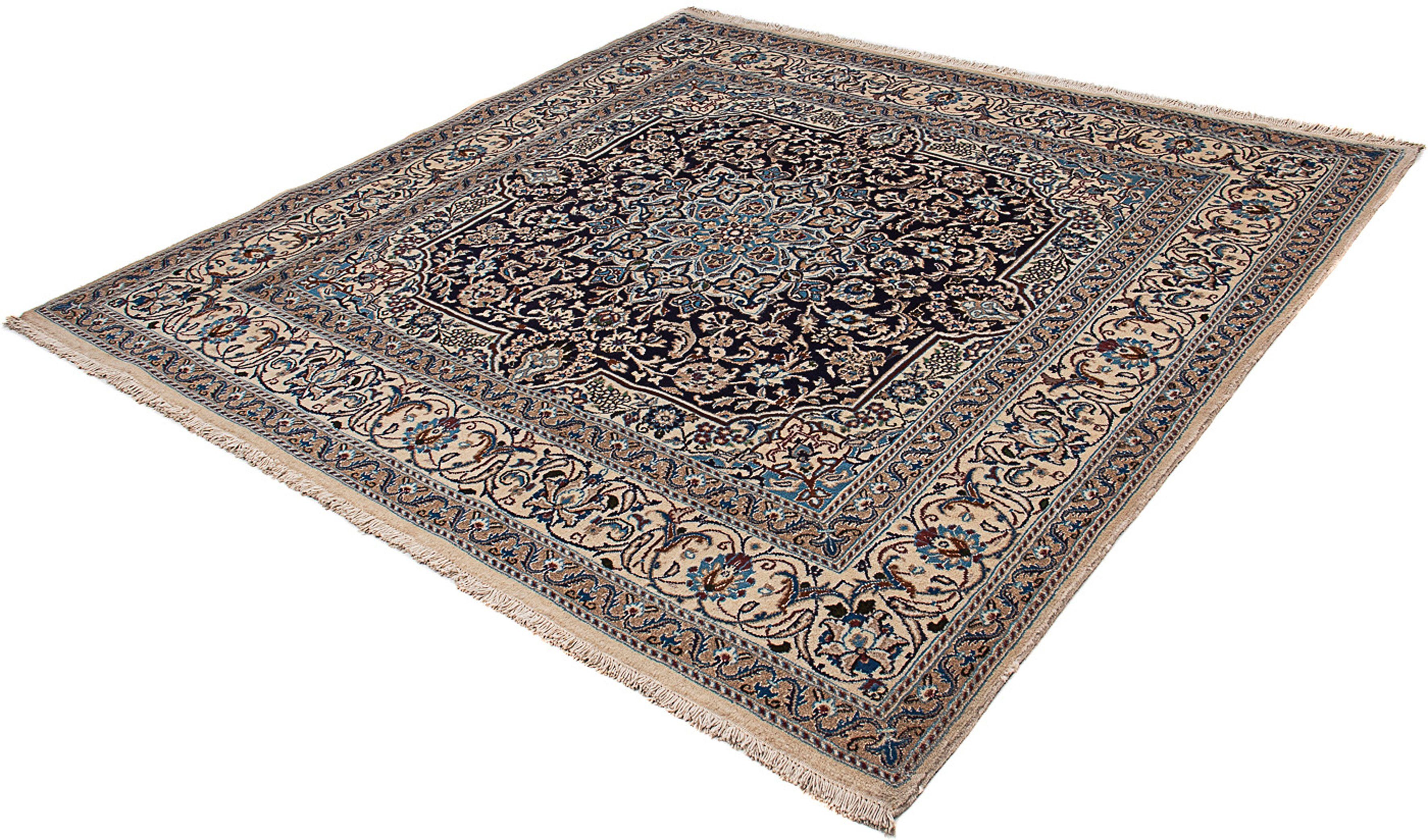 Orientteppich Perser - Nain quadratisch - 200 x 200 cm - dunkelblau, morgenland, quadratisch, Höhe: 10 mm, Wohnzimmer, Handgeknüpft, Einzelstück mit Zertifikat