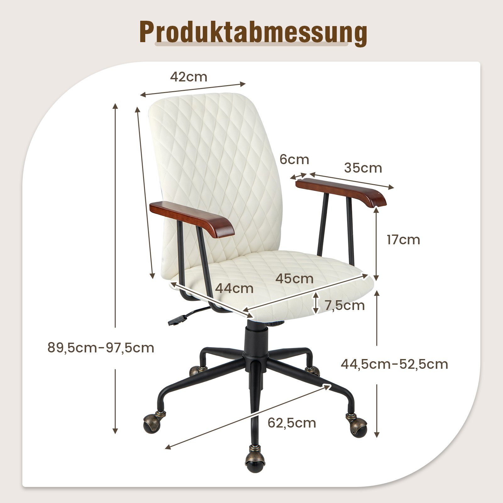 COSTWAY Drehstuhl, Bürostuhl bis 150 97,5cm kg, beige 89,5 bis höheverstellbar
