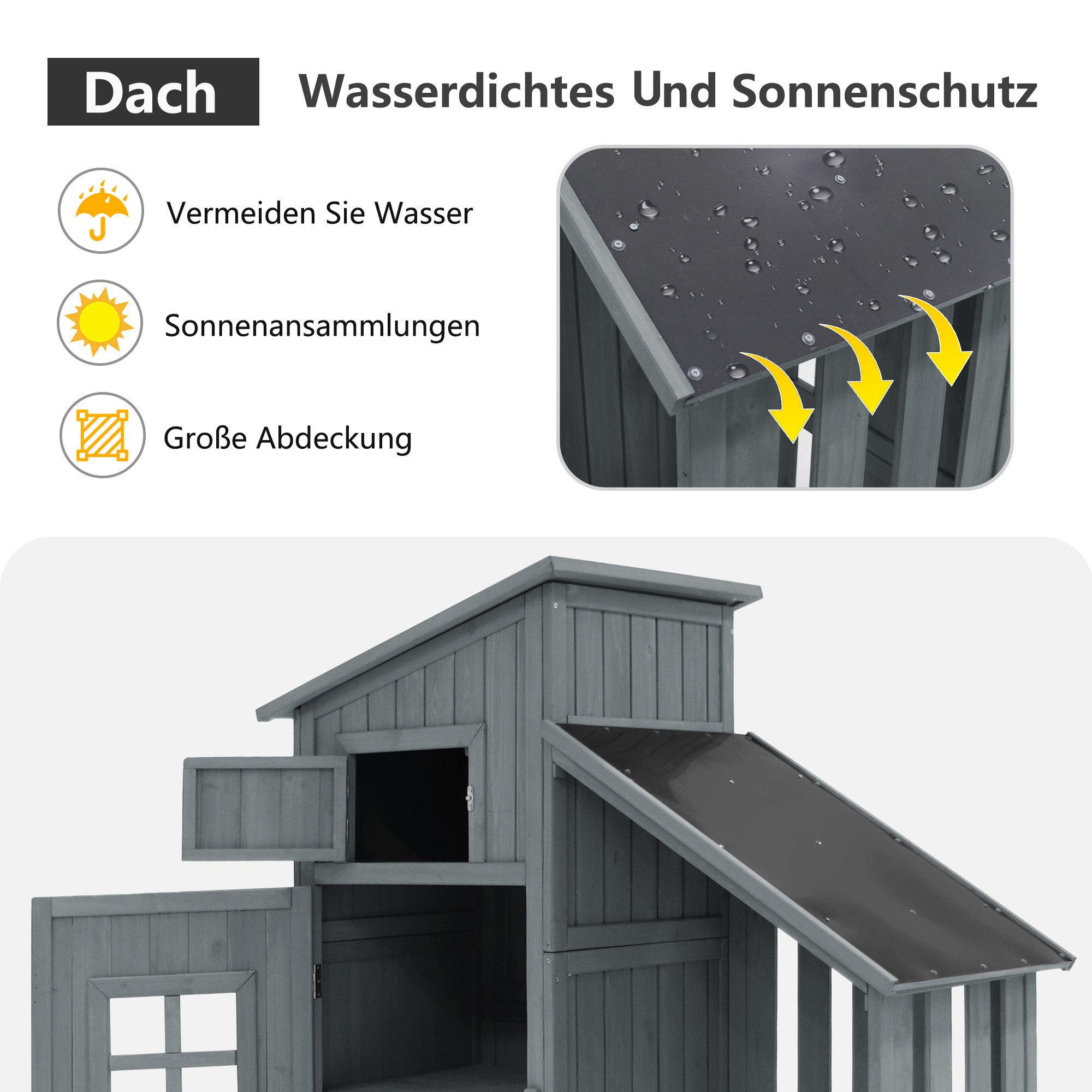 Merax Garten-Geräteschrank Gartenschrank aus Holz, Gartengeräteschrank Geräteschuppen mit Regalen, PVC-Dach & Stauraum