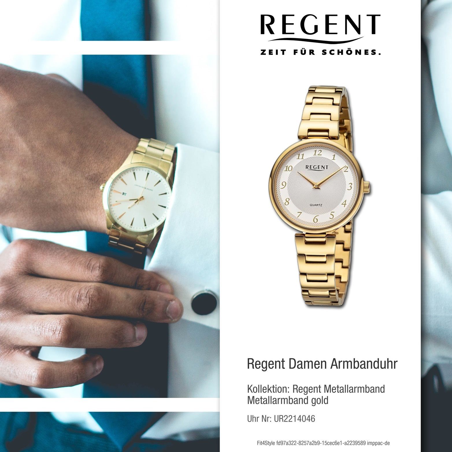 Quarzuhr Analog, rundes Regent extra Regent Damen Gehäuse, Armbanduhr (ca. 34mm) Metallarmband groß Damenuhr gold,