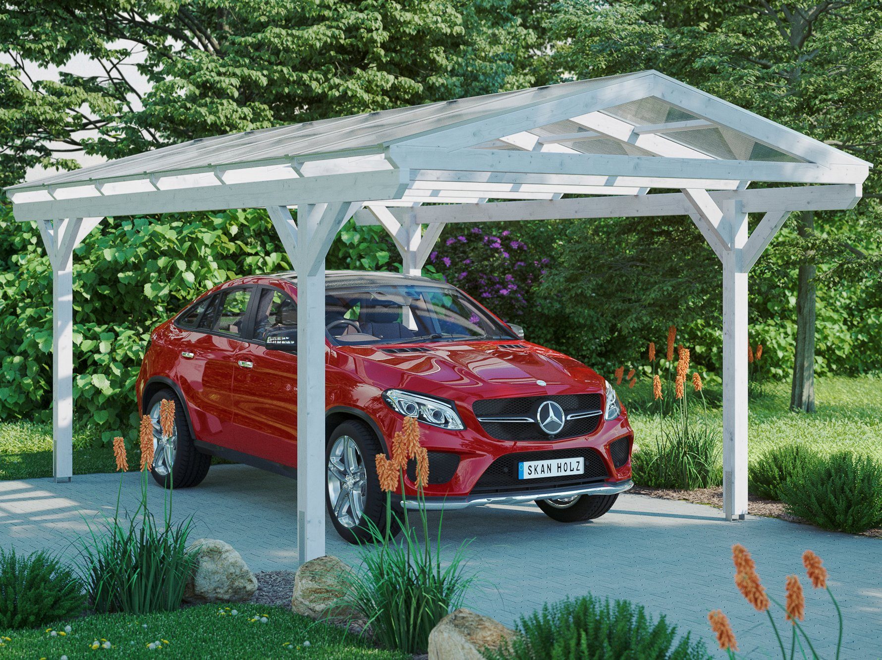 Skanholz Einzelcarport Westerwald, BxT: 362x648 cm, 220 cm Einfahrtshöhe