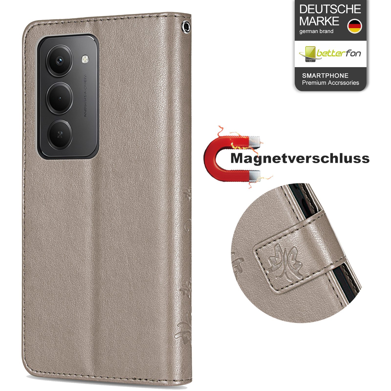 betterfon Handyhülle Handytasche für Xiaomi Redmi 15 4G / 5G Klapphülle mit Kartenfächern, Bookstyle-Hülle: Magnetverschluss 3 Kartenfächer & Standfunktion