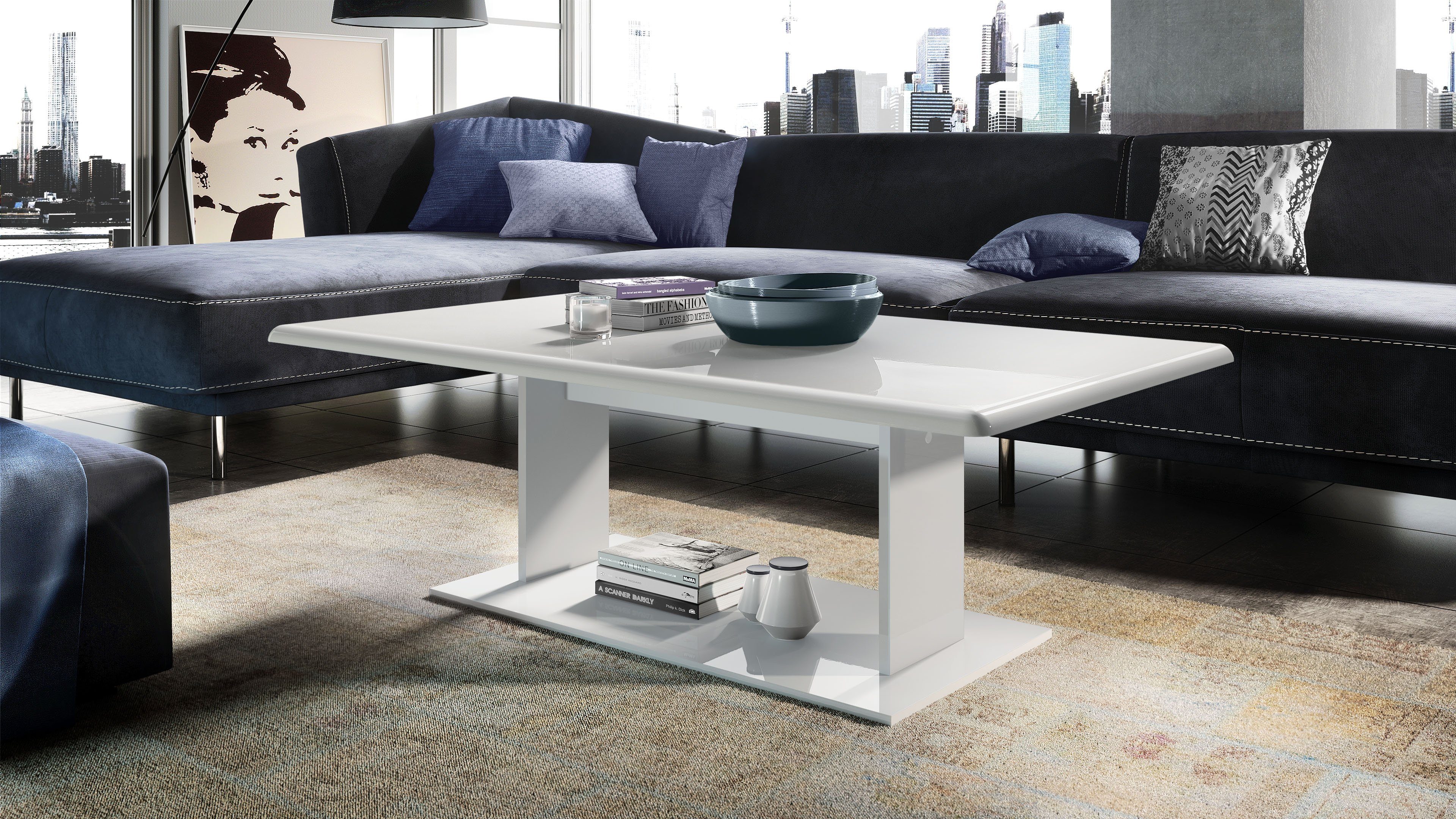 Vladon Couchtisch Mono (Wohnzimmertisch, mit Ablageboden), Weiß matt/Weiß H günstig online kaufen