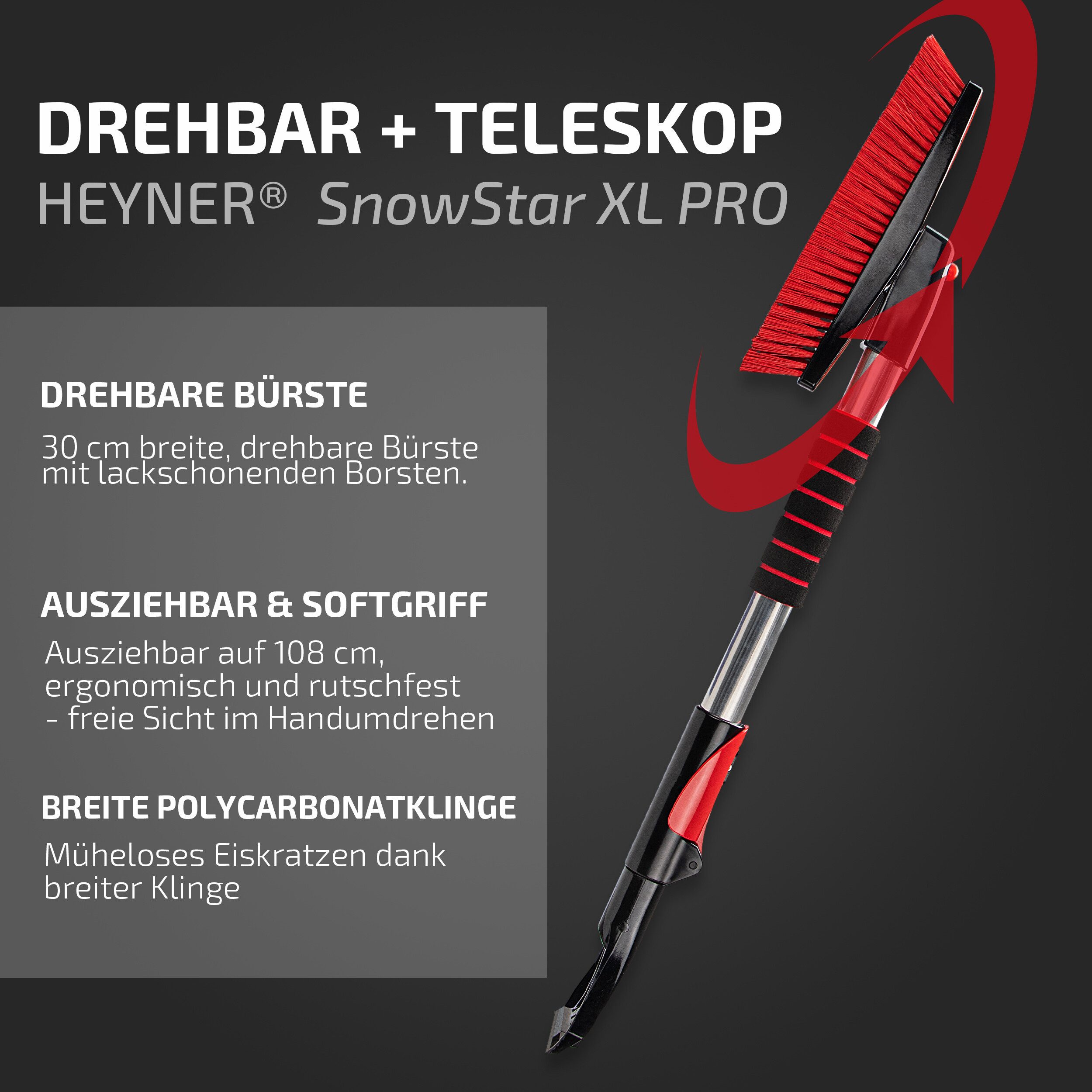 HEYNER Eiskratzer Auto Eiskratzer mit Schneebesen drehbare Teleskop-Schneebürste