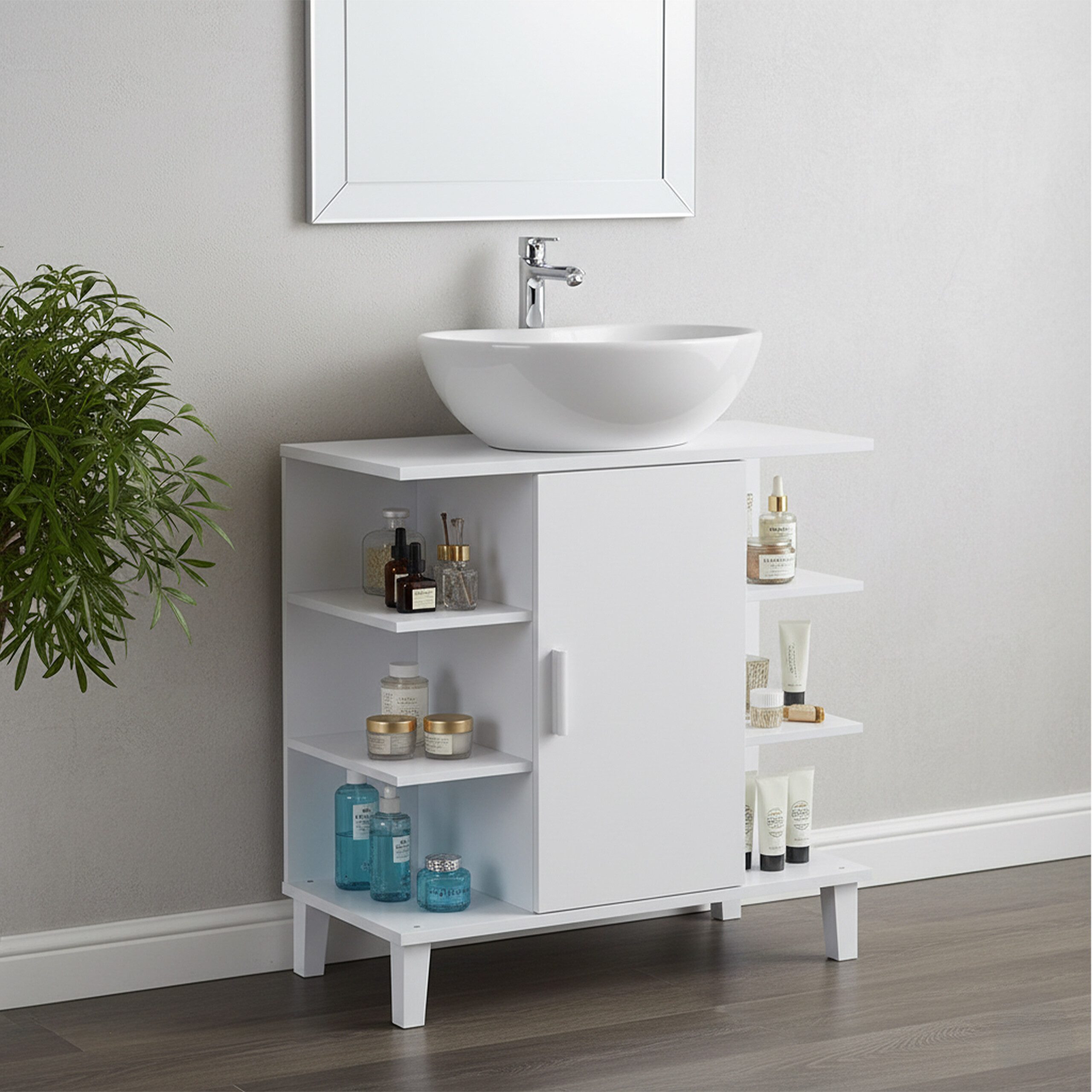 relaxdays Waschbeckenunterschrank Tür & Ablage weiß günstig online kaufen