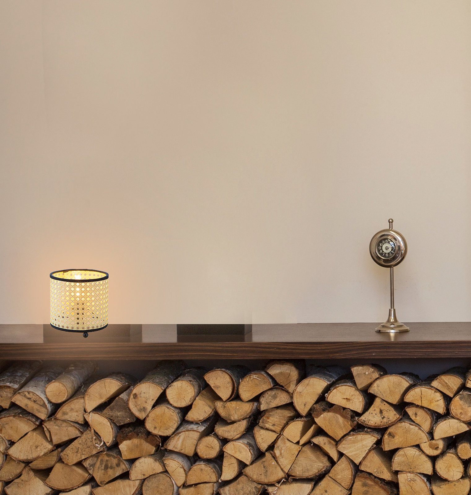 Rattan Tischlampe Modern Landhaus Tischleuchte LED Holz bmf-versand Optik Tischleuchte