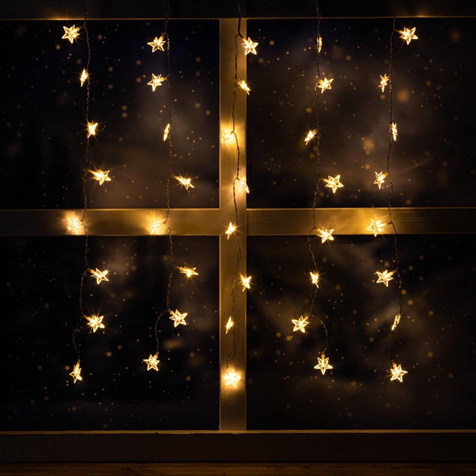Meinposten LED-Lichtervorhang Lichterkette Sternenvorhang LED warmweiß Lichtervorhang 80x60cm, 6-Stunden-Timer