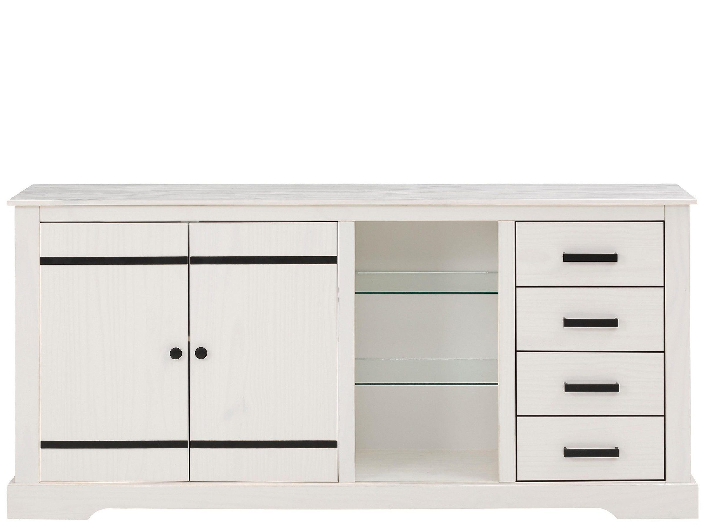loft24 Sideboard Thor, Mehrzweckschrank, Anrichte, Schrank, Kiefer, weiß, Landhausstil
