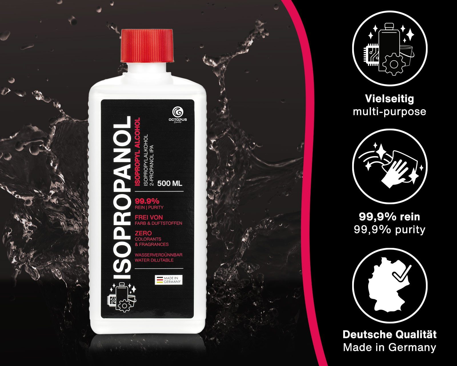 OCTOPUS Fluids 500ml Isopropanol 99,9% Isopropylalkohol 2-Propanol IPA Nachfülltinte (Set, 1x 500 ml, 500 ml)