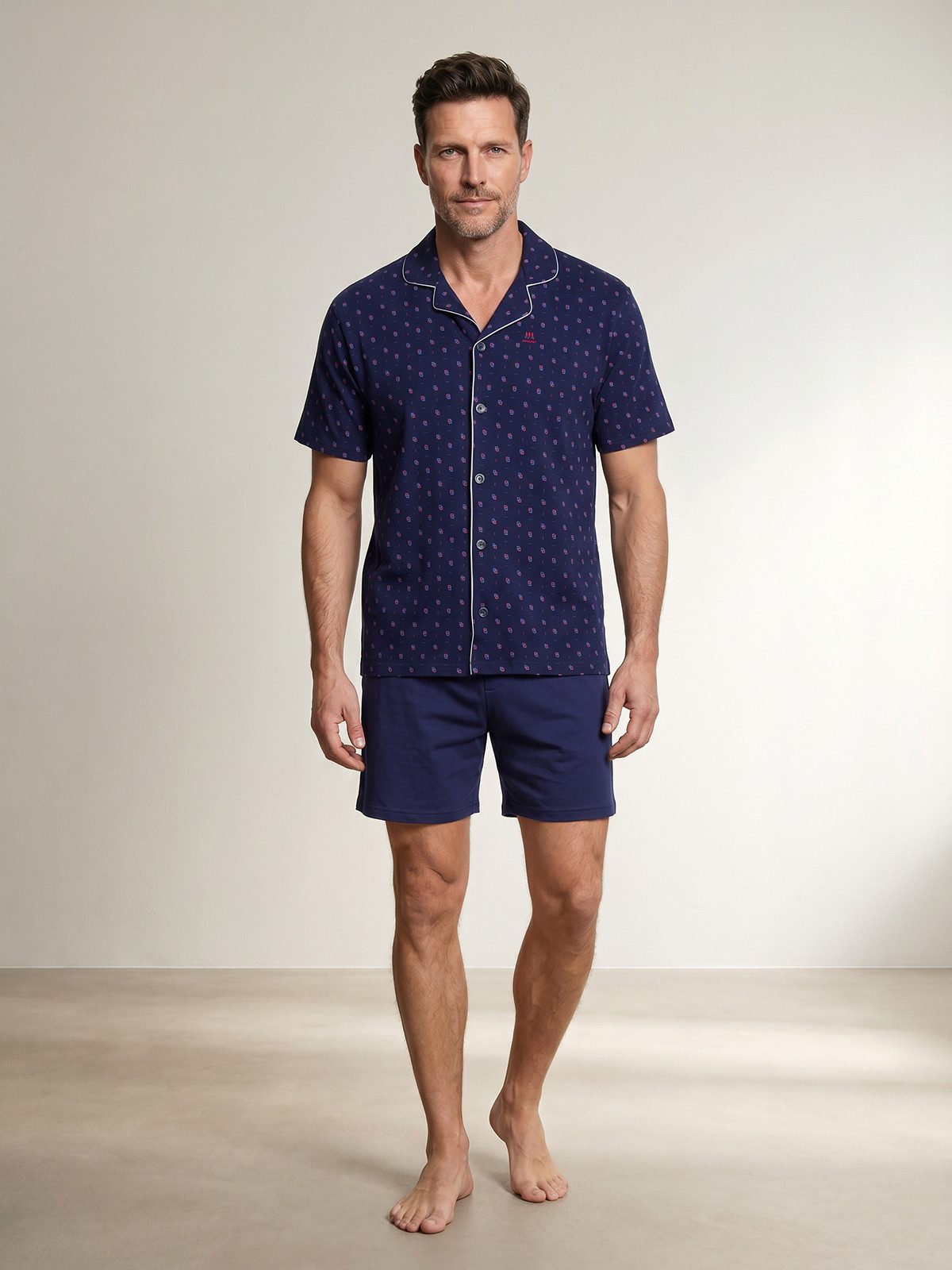 Henry Terre Shorty Karl Uni Shorts mit Paspel Pyjama Set Kurz