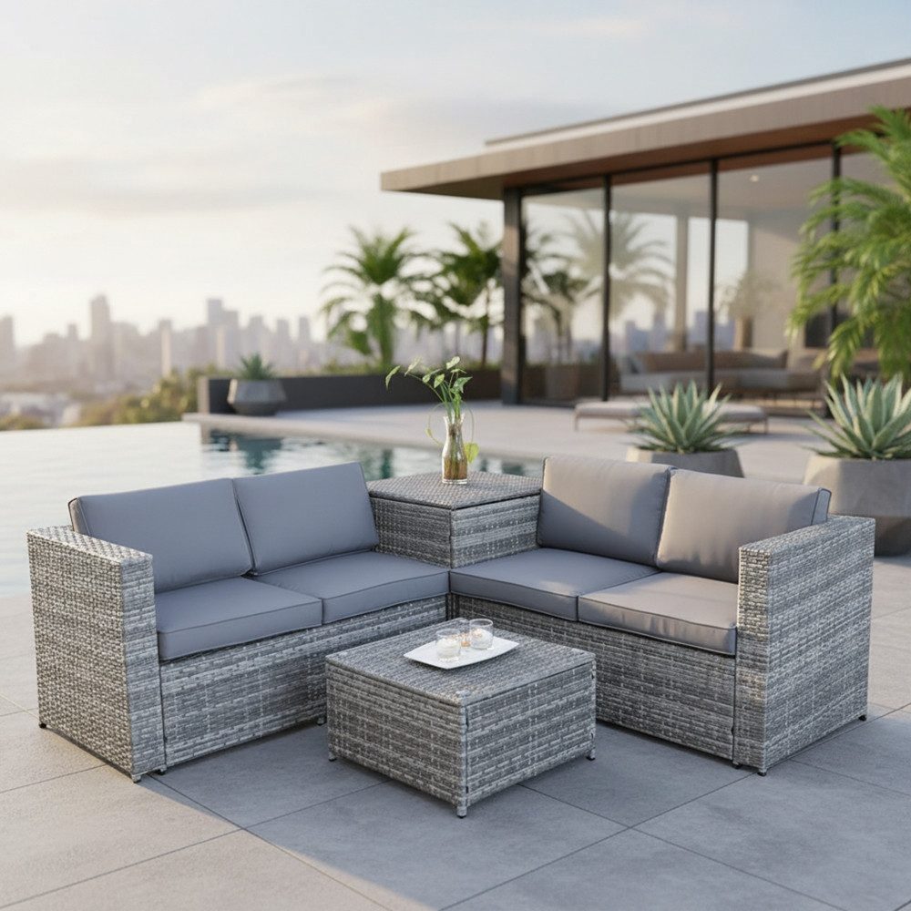 Mucola Gartenlounge-Set Polyrattan Sitzgruppe mit Auflagenbox Sitzgarnitur günstig online kaufen