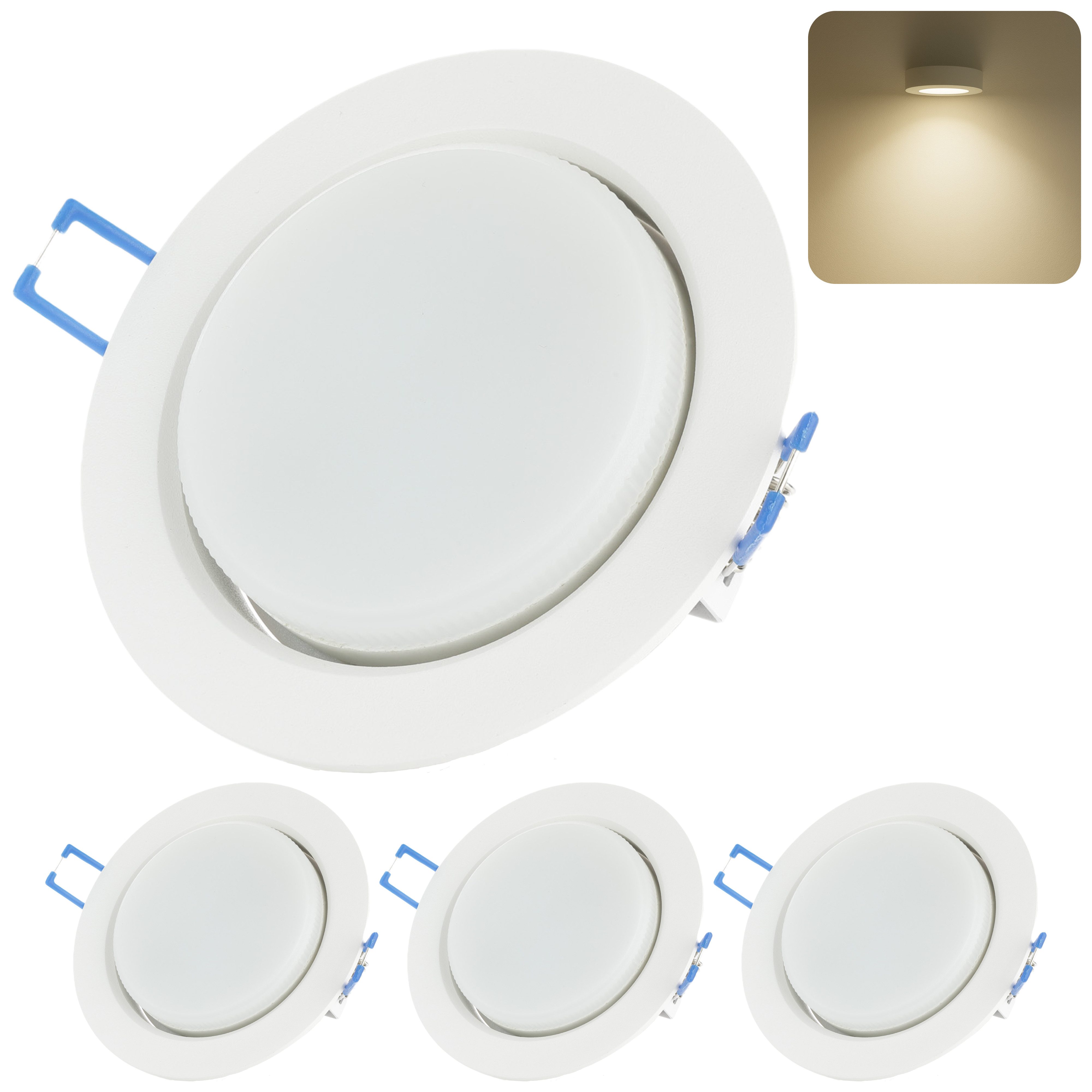 Sweet LED LED Einbaustrahler 3er SET GX53 Einbauleuchten 230V 8W 4000K Rund Weiß Deckenspots Ø95, Deckenspots, Deckenstrahler,Einbauleuchten