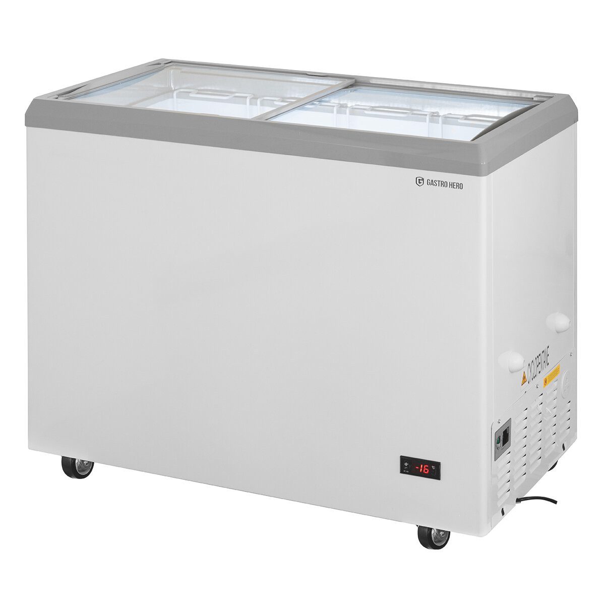 GastroHero Gefriertruhe Eiscreme Eistruhe 217 Liter LED Rollen Verkaufstruhe Gastronomie Kiosk ECTE217, 97.8 cm breit, 217 l, Schiebeglasdeckel, mit 4 Körben, abschließbar, Klimaklasse 7