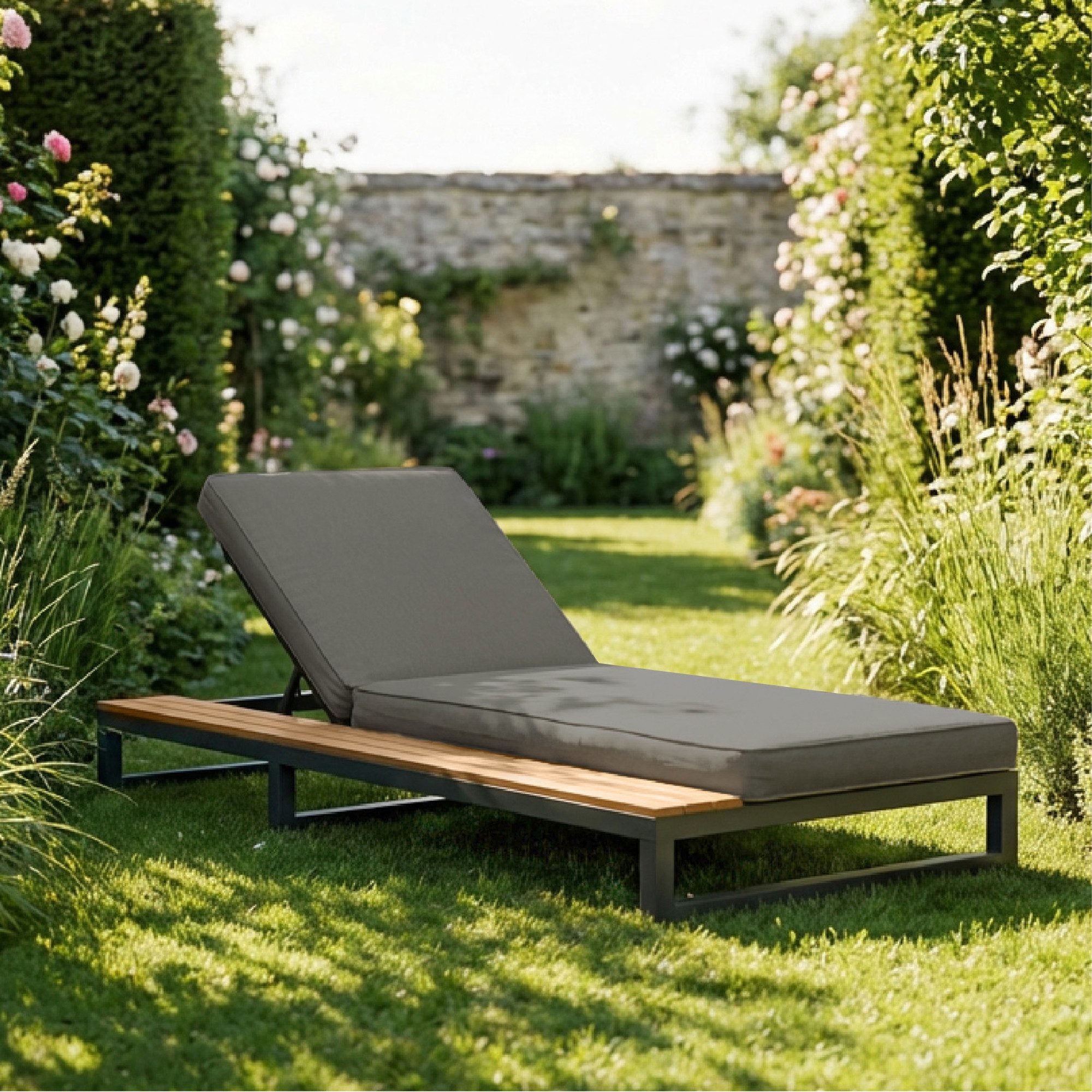 Flieks Gartenliege, Liegestuhl Sonnenlounge mit verstellbarem Rückenlehnenwinkel links