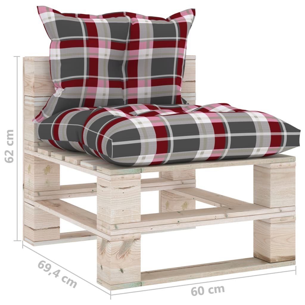 Kissen Paletten aus Garten-Mittelsofa Teile Rotes Loungesofa vidaXL Karomuster mit Kiefernholz, 1