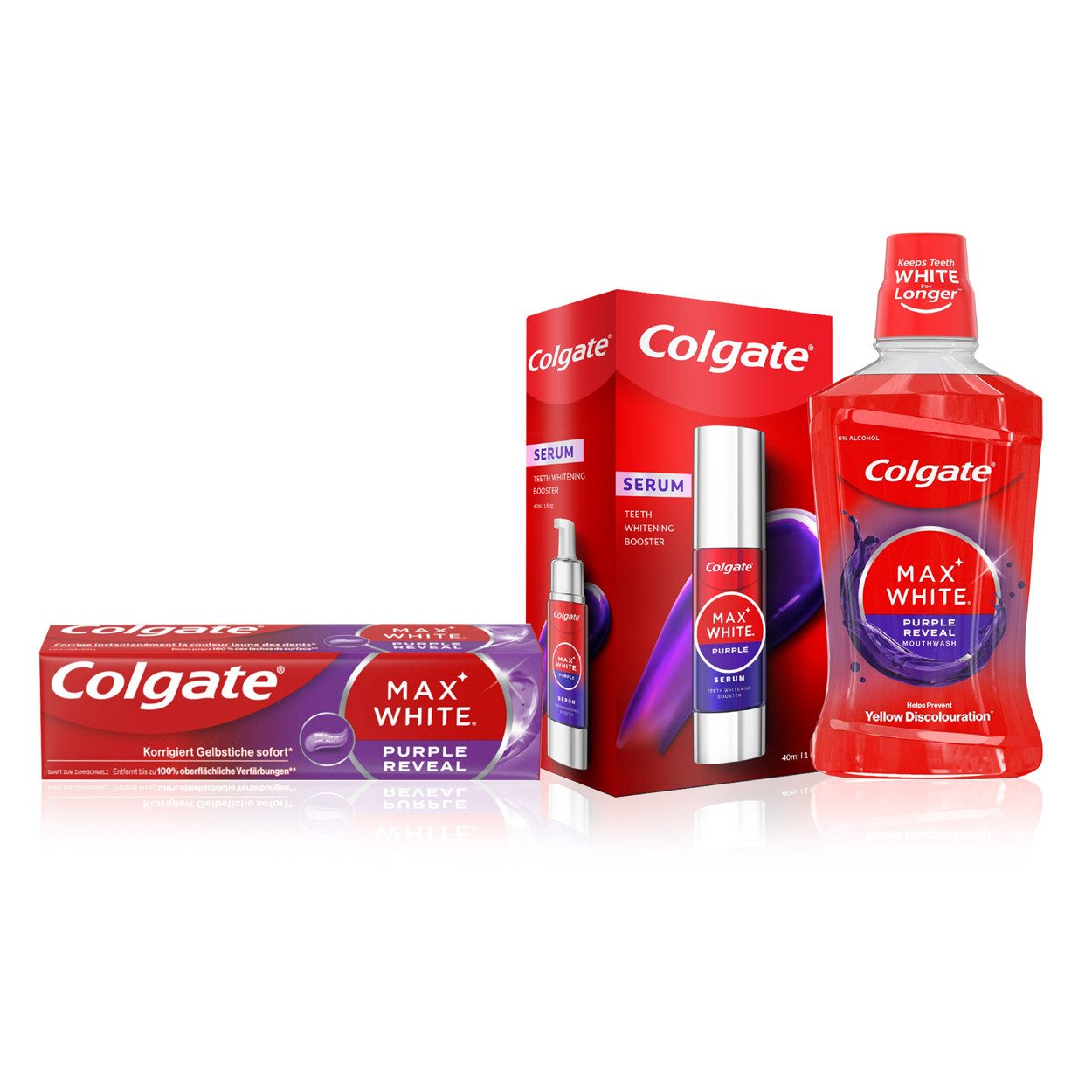 Colgate Zahnbleaching-Kit Max White Hollywood Smile Purple Routine Sofort-Whitening Set 3-teilig, Sofortige optische Farbkorrektur, Purple-Technologie, 3-Phasen-Routine